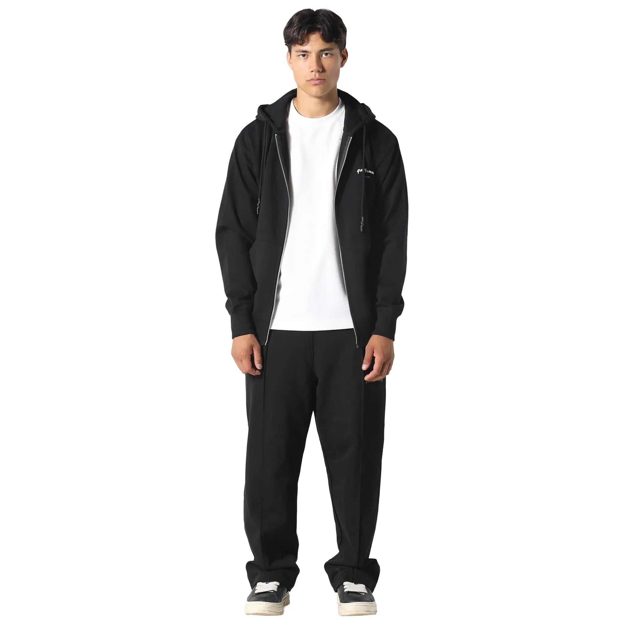 Front View of Pas De Monaco Noir Carrera Black Zip-Up Hoodie PKK22S009-Q11